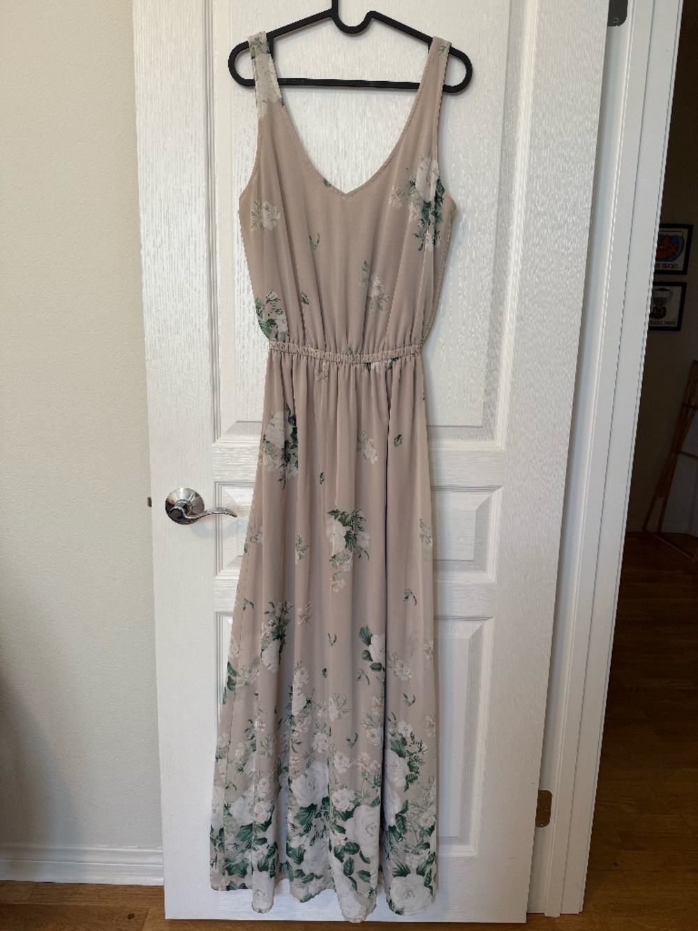 Show Me Your Mumu Floral Maxi Dress Taupe Green Rose Low Back Wedding Guest M